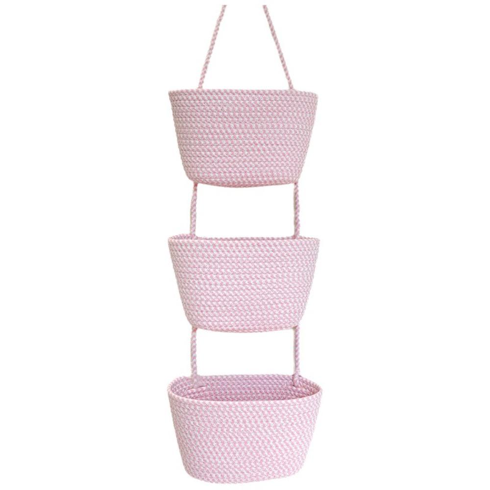 Handwoven Wall Mount Organizer 2/3 Layered Rope Woven Basket Hanging Storage Basket Living Room