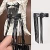 American Punk Style Tassel Leather Belt Metal Rivet Decoration Wide Waist Belt