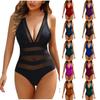 Sexy Black One Piece Swimsuit Women Deep V Neck Hollow Backless Slim Fit Beach Bathing Suit Lace High Waist Swimwear With Bra