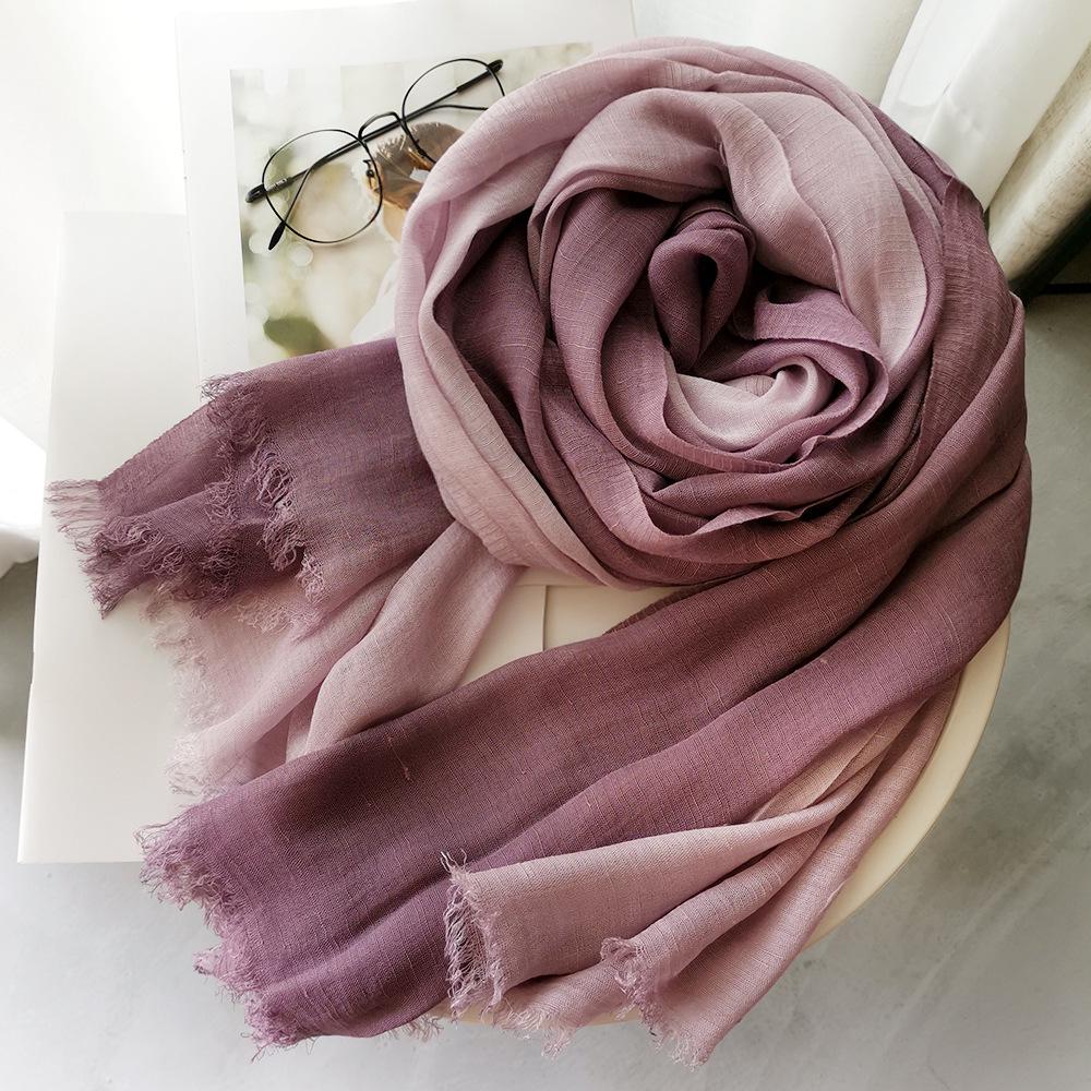 Gradient Color Block Bamboo Yarn Scarf for Women - Japanese Korean Mori Girl Style, Autumn Winter Cotton Linen Flax Shawl