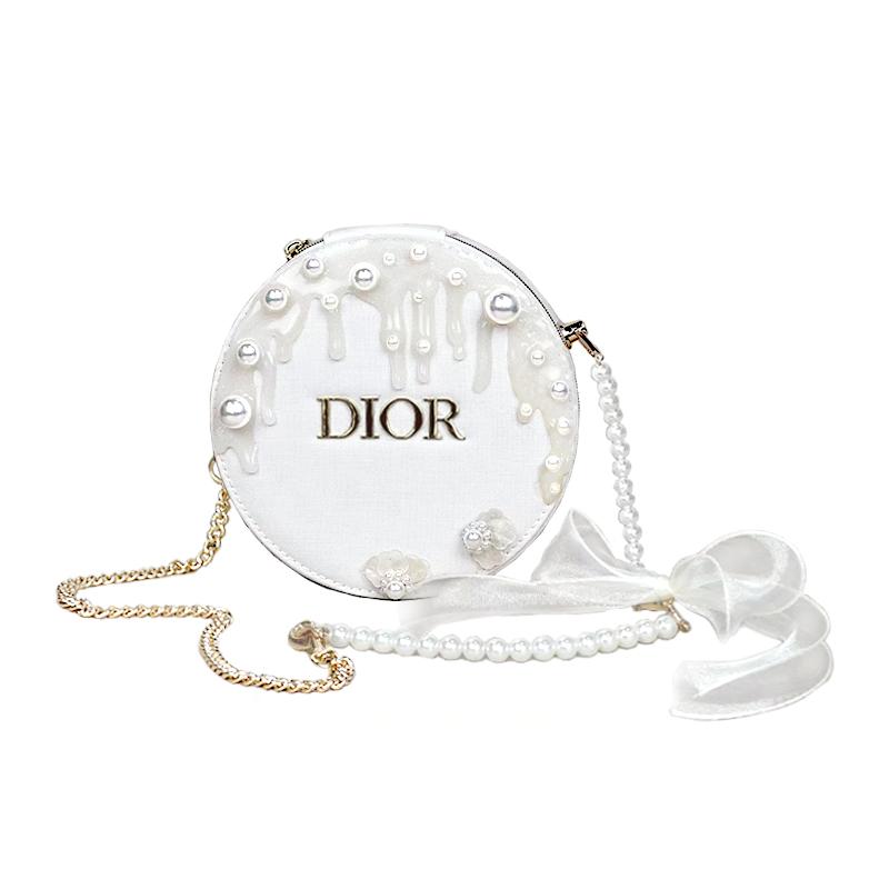 Dior Косметичка в стиле DIY Высококлассная нишевая Корейский стиль Белая Скала Жемчуг Простая и универсальная Бежевый Унисекс Пара Путешествия Наплечная Сумка-кроссбоди