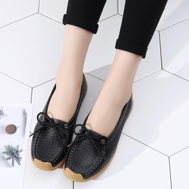 Fashion Women Flats Summer Women Genuine Leather Shoes With Low Heels Slip On Casual Flat Shoes Women Loafers Soft Nurse Ballerina Shoes