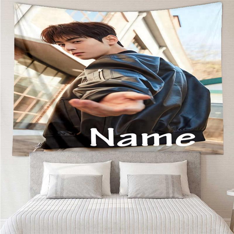 Custom Name Cha Eun-woo Print Tapestry, Backdrop, Easy Setup, Ideal for Bedroom, Office & Living Room, with Aesthetic Wall Hanging Decor.