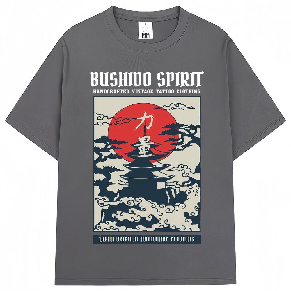 Japanese Style Bushido Spipit Power Graphic Vintage Tshirt Unisex Unisex Fashion Harajuku T Shirts Loose Cotton Casual T Shirt Male