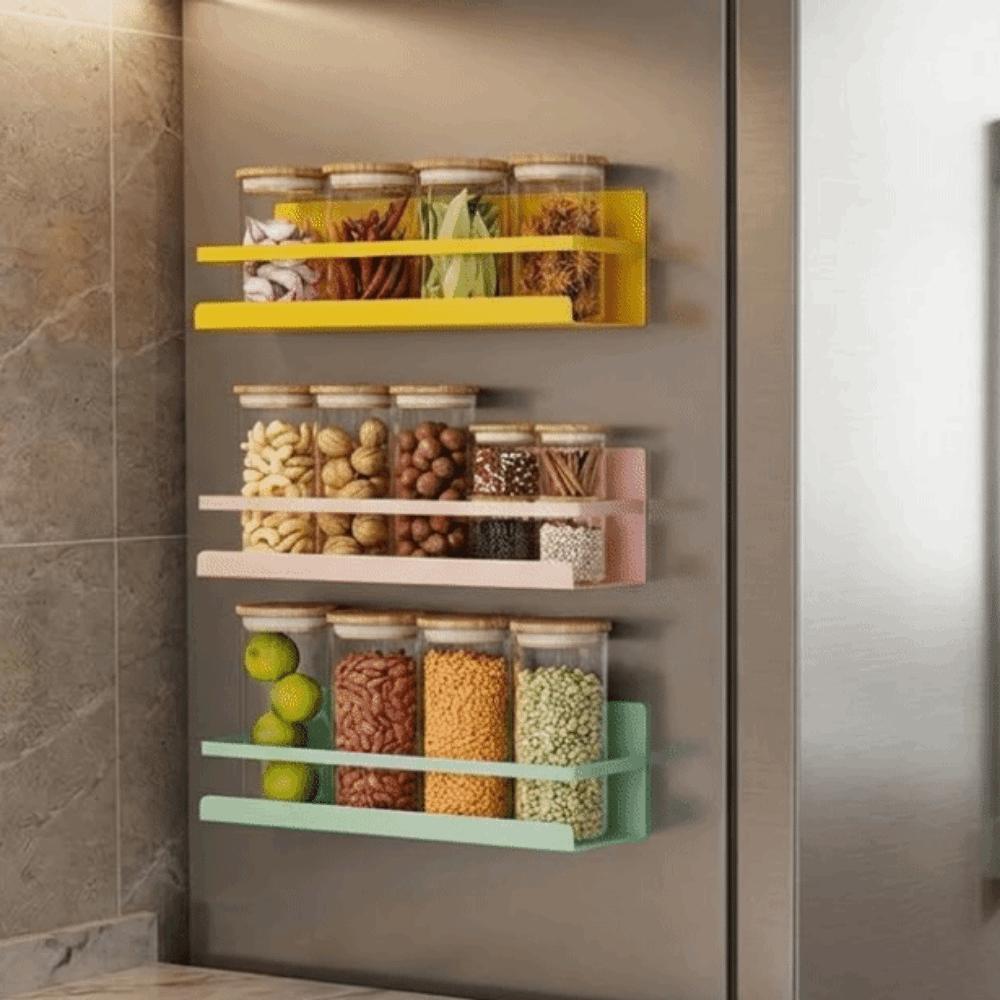 Wall Mounted Refrigerator Magnetic Shelf Punch Free Refrigerator Side Storage Rack Washing Machine