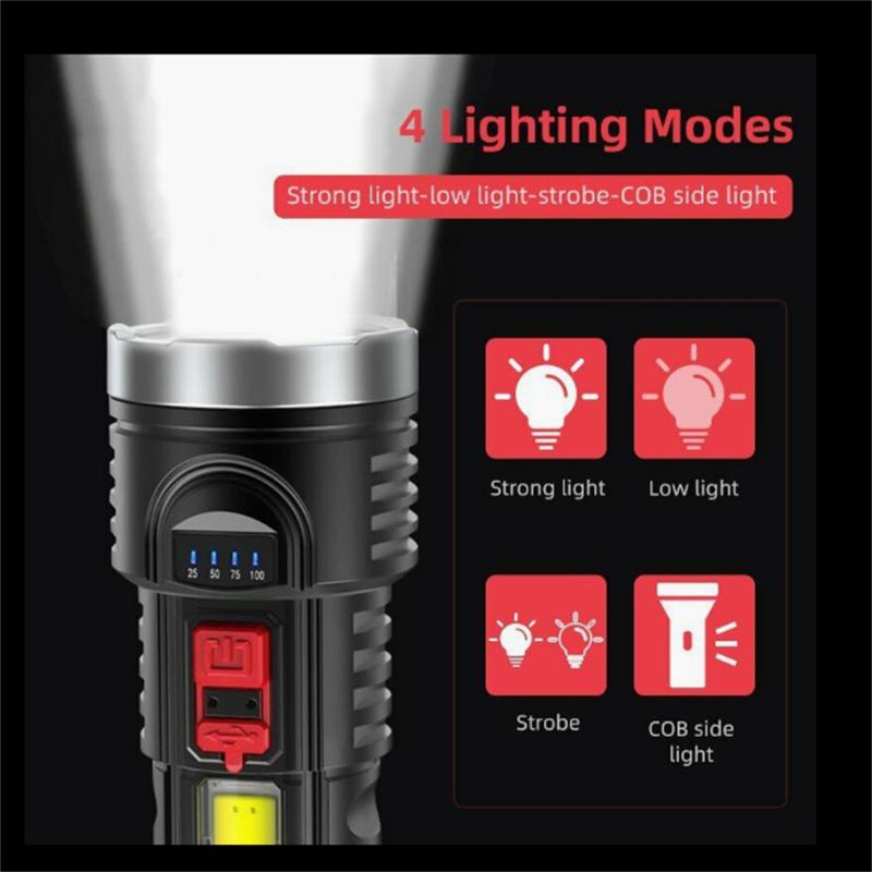 Led Tactical Flashlight Super Bright 100000lm Ipx4 Waterproof 1200mah Battery Usb Rechargeable