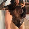 Порно Боди без промежности для женщин Эротические костюмы Сетчатые прозрачные боди Тедди С высокой талией Эластичные С длинным рукавом Сексуальное боди