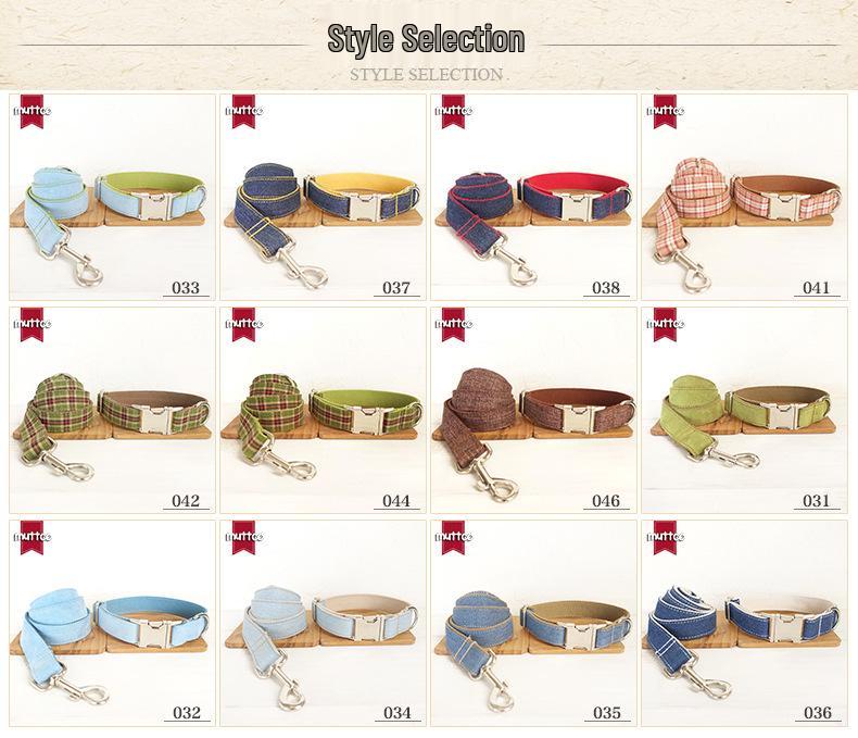 Синий клетчатый набор ошейника и поводка для собаки с инновационным дизайном