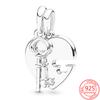 Real 925 Sterling Silver Beaded Best Friend Heart and Key Charm Fit Original Fashion Bracelet Diy Woman 'S Jewelry Gift Making