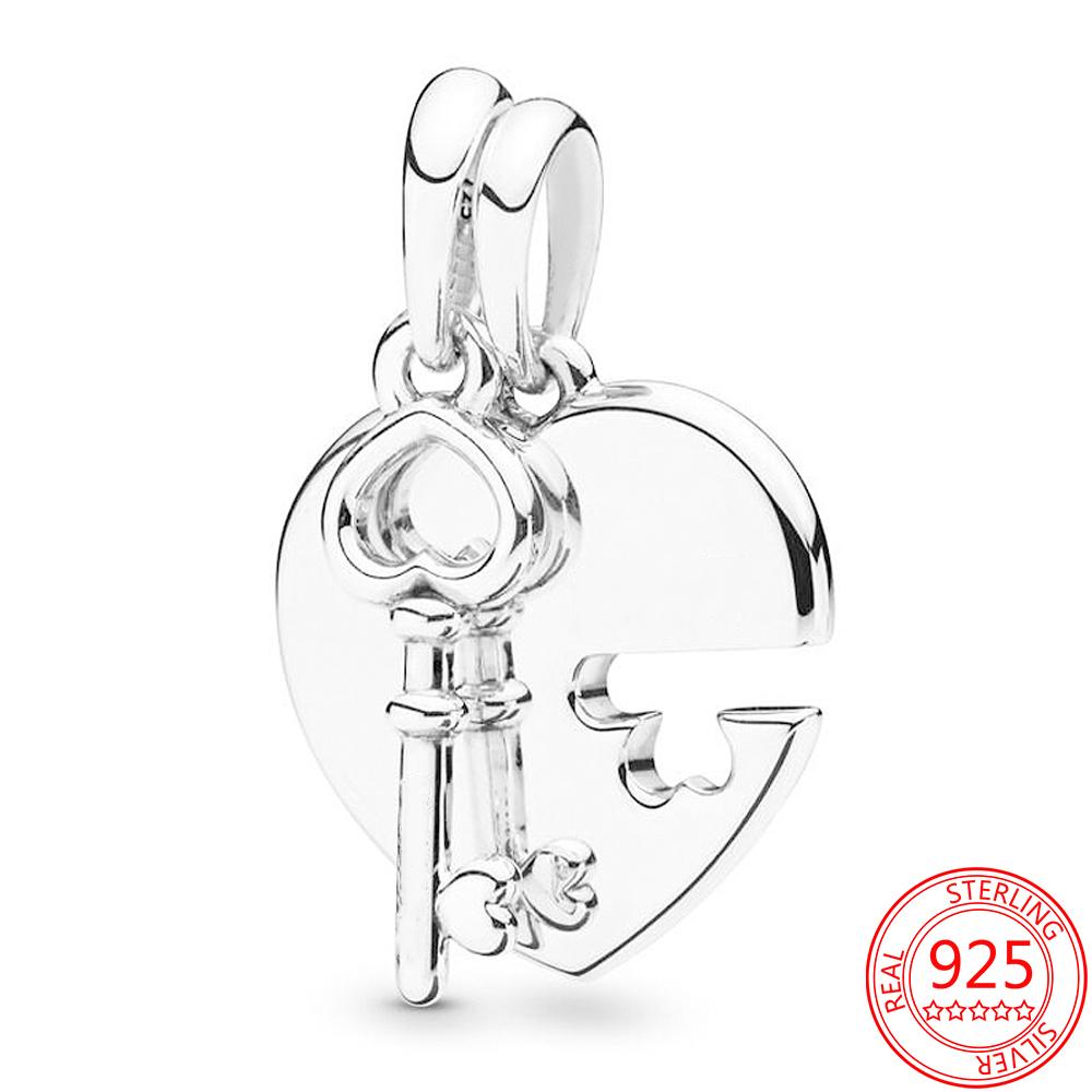 Real 925 Sterling Silver Beaded Best Friend Heart and Key Charm Fit Original Fashion Bracelet Diy Woman 'S Jewelry Gift Making