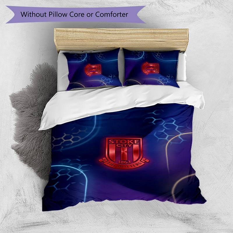 Stoke City Football Printed 3 Pieces Bedding Set, Comfortable Skin Friendly Bedroom Duvet Cover Set