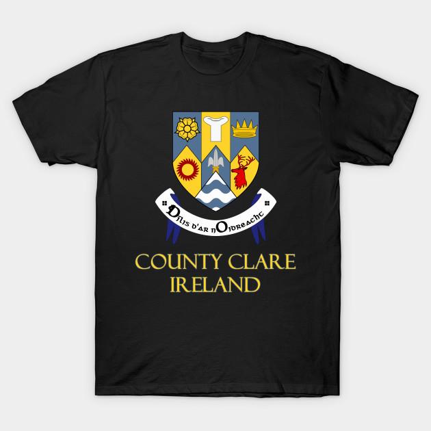 Asian Size Men Print T-shirt County Clare, Ireland - Coat Of Arms No-Cut Heat Transfer Print Cotton Tshirt
