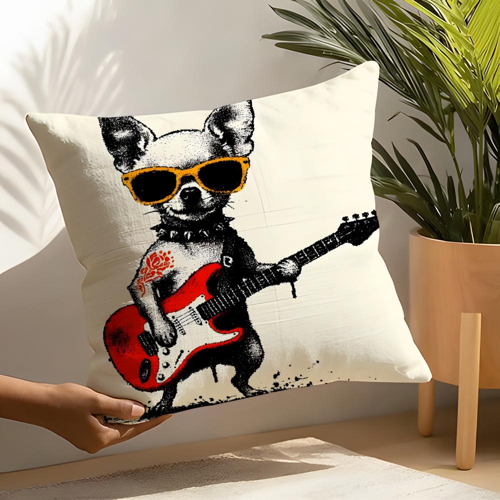 Funny animal guitar playing patterns Linen Cushion Covers For Decorative Sofa Home Pillows Case Car Chair Pillows Cases