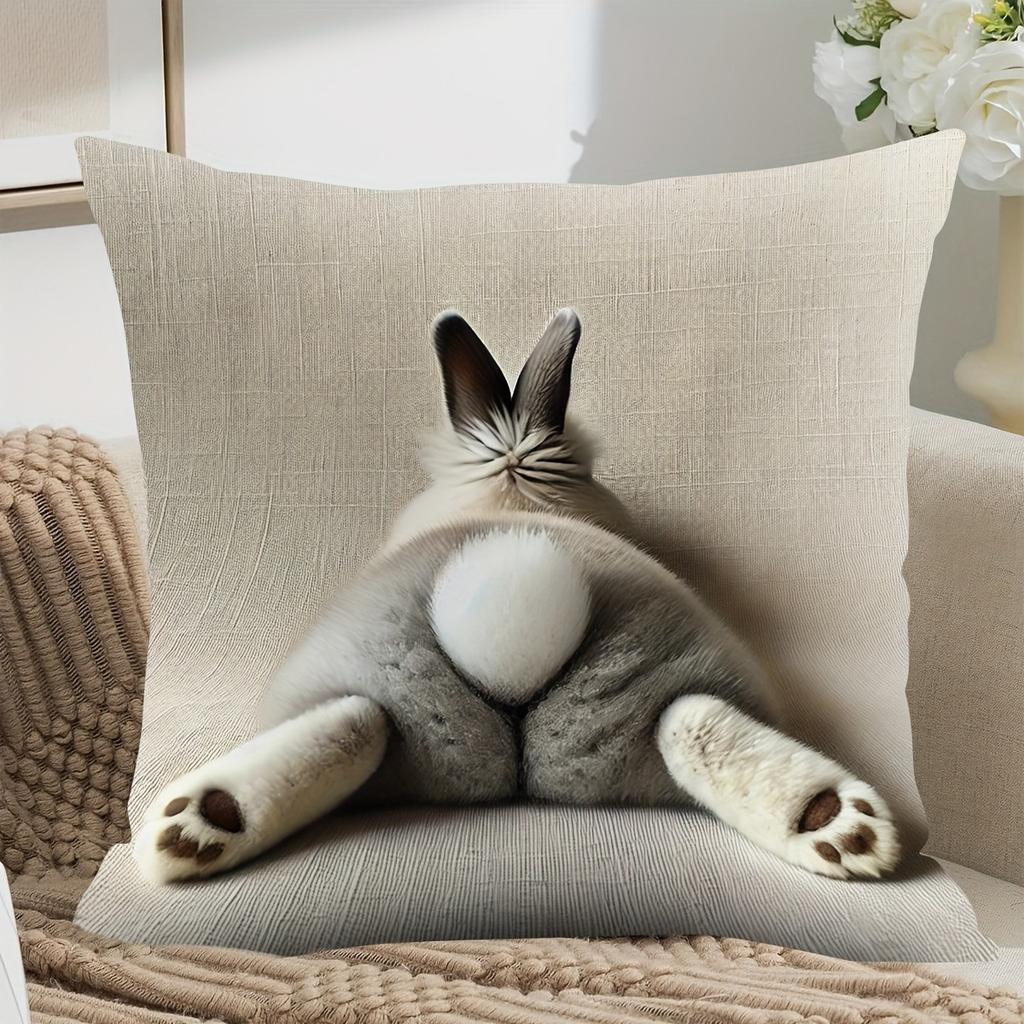 Cute Bunny Butt Design Pillowcase: Add a Whimsical Touch To Your Home! Sofa Cushion Cover, Home Decoration, 2D Printing