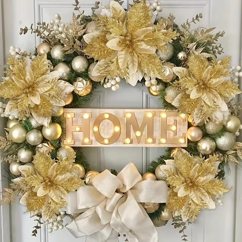 Christmas Tree Decorations Flowers Ornaments Red Glitter Artifical Flowers Xmas Tree Xmas Decoration Home