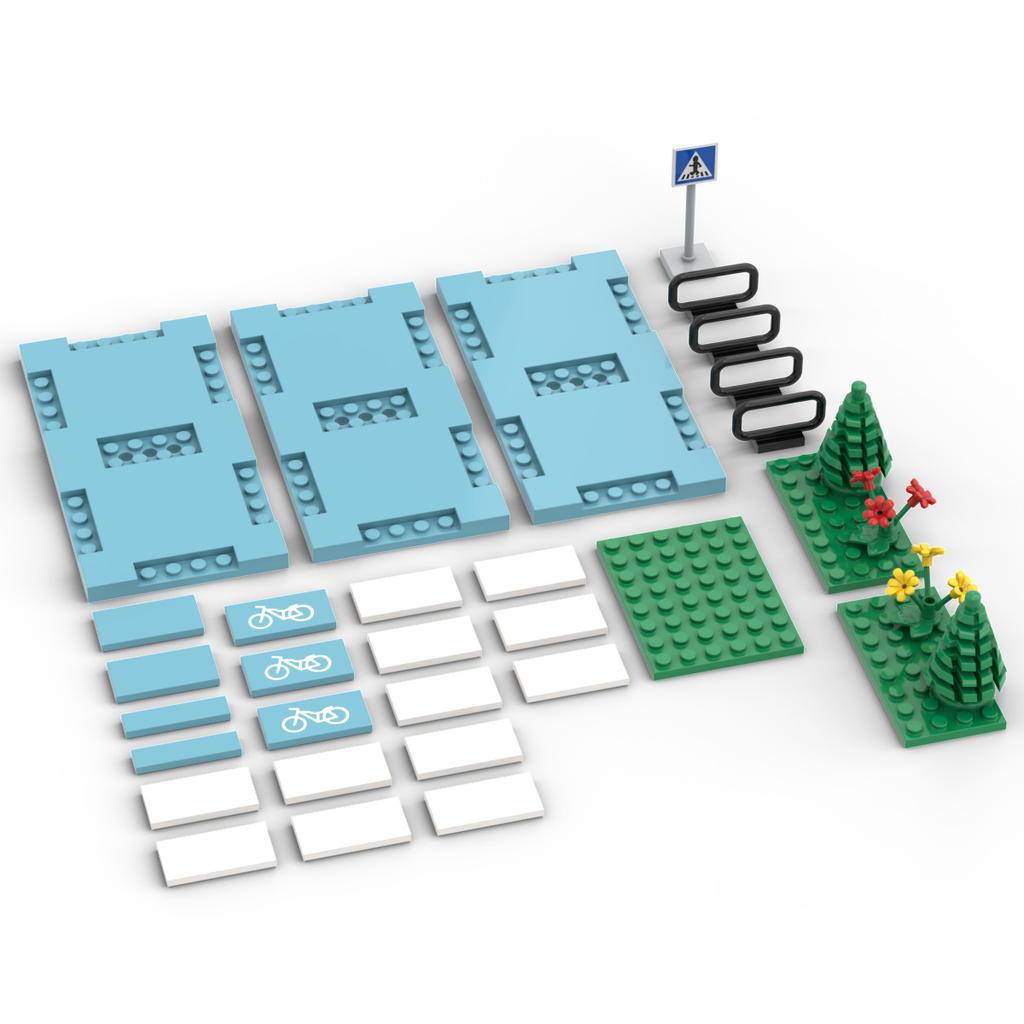 Building Blocks 60304 Urban Road Floor Road T-Type Road Plate Street Light Luminous Bridge Pedestrian Straight