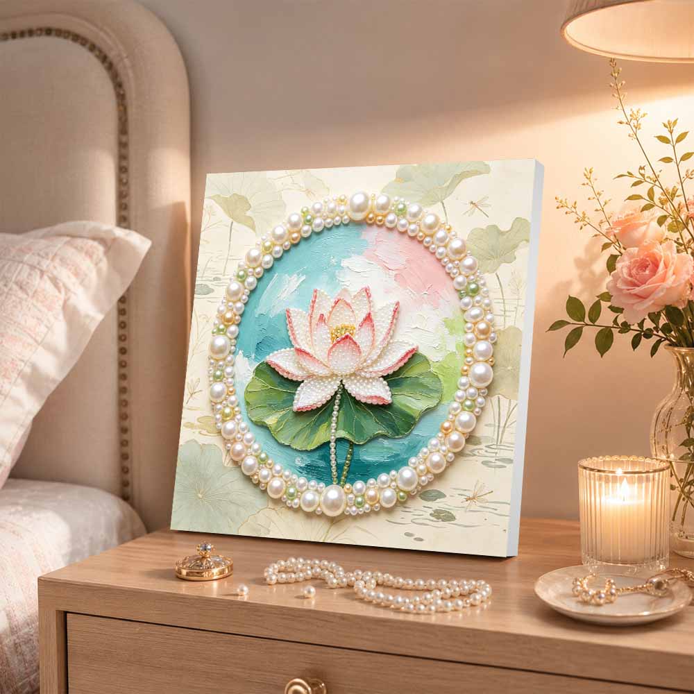 Pearl painting kit DIY lotus flower craft. home or office wall decoration