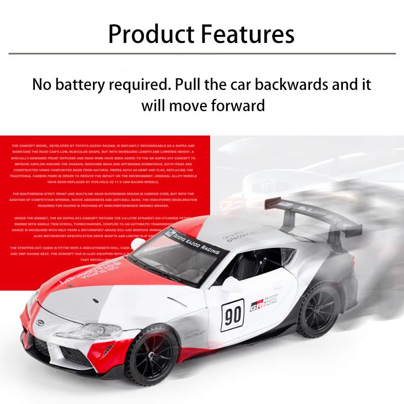 Масштаб 1/32 Toyota Supra GT4 Concept, литая под давлением модель автомобиля, игрушечный автомобиль с откатным механизмом, звуком и светом для детей, коллекция подарков для мальчиков и девочек
