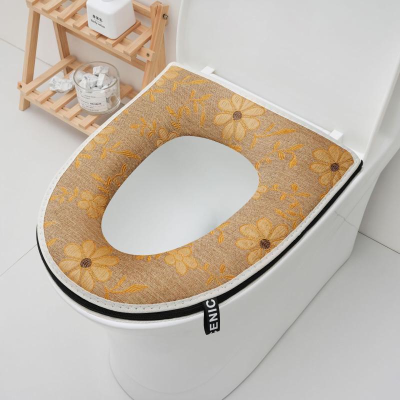 Floral Green Cotton Linen Toilet Seat Cover