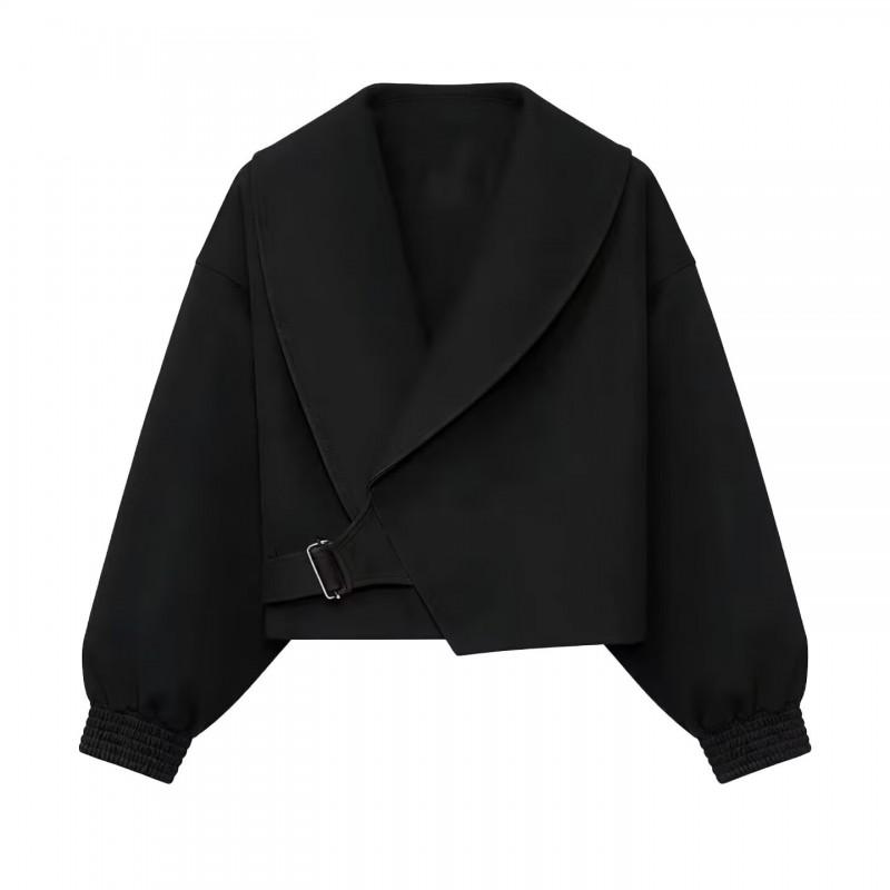 2026 Womens Long Sleeve Turn Down Collar Casual Short Jacket Coat W034