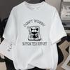 Tech Cat Short Sleeve Tshirt Black American English Cartoon Pattern Cat Casual Top Daily Versatile Commuter Home Clothes