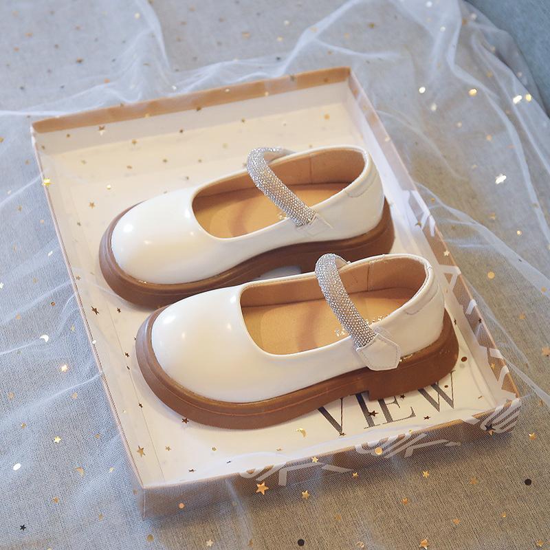 Туфли для девочек однотонные, кожаные, со стразами, простые, повседневные, для выступлений, туфли принцессы