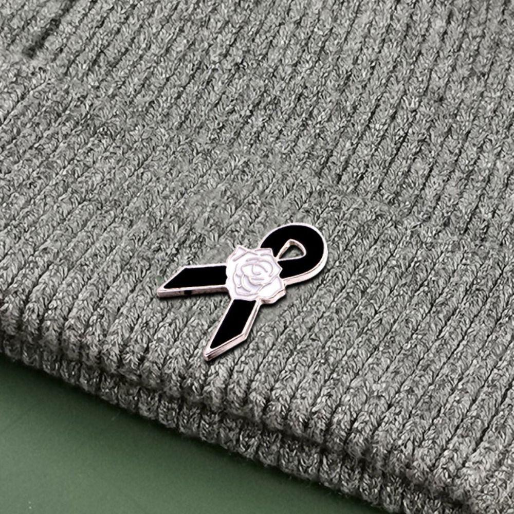White Funeral Ribbon Badge Brooch Vintage Black Bow Brooch Pin Simple Funerals Memorial Pin  Party