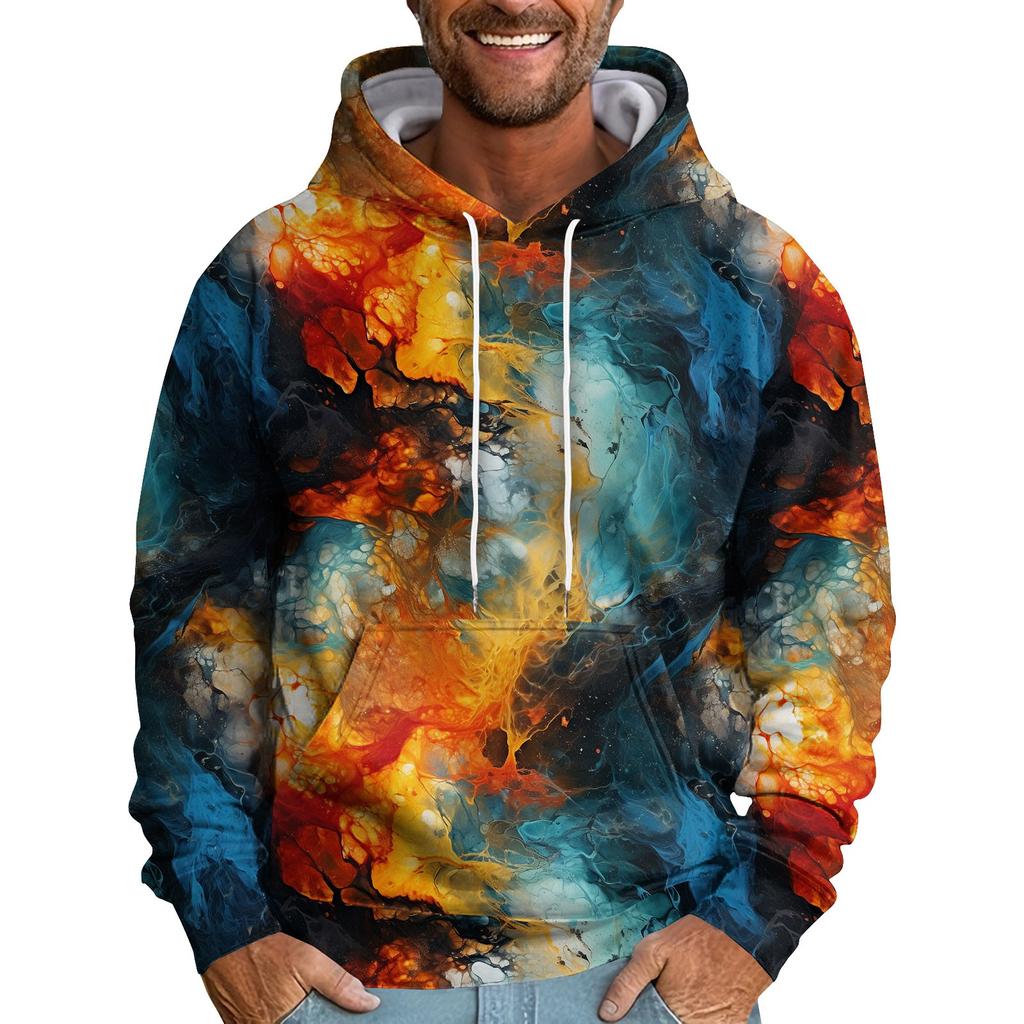 Men's Loose Abstract Printed Hooded Sweatshirt Men's Casual Fashion Sports Sweatshirt