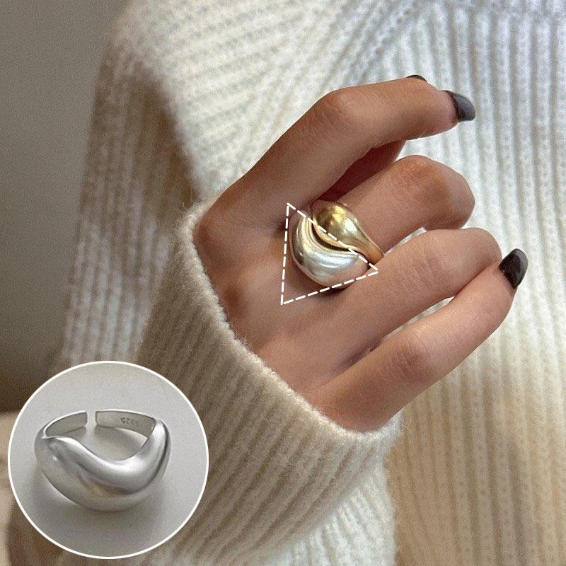 Women's Wide Band Geometric Frosted Matte Open Ring, S925 Silver Plated Creative Index Finger Design