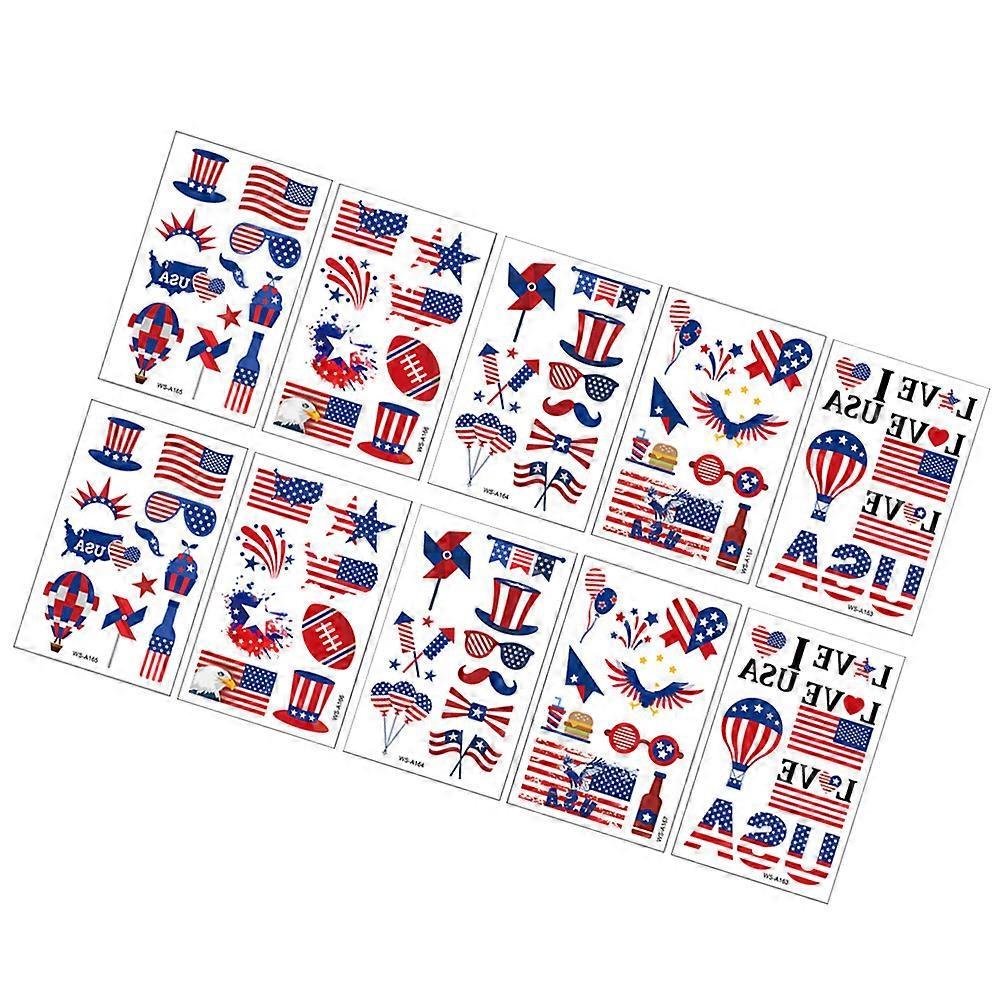 Usa Flag Tattoos Sticker for Body Decor 10 Sheets Waterproof Design