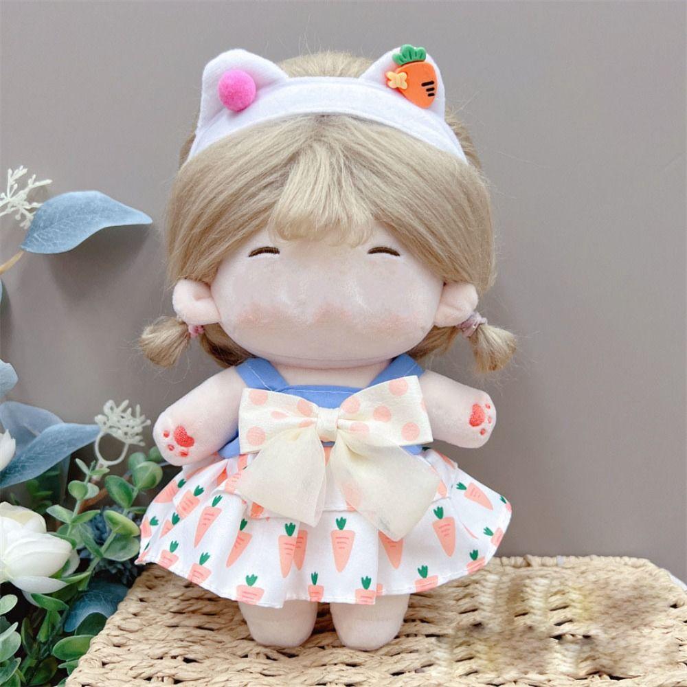 20CM Miniature Dress Suit Lolita Bowknot Headband Princess Dress Set Cotton Stuffed Doll