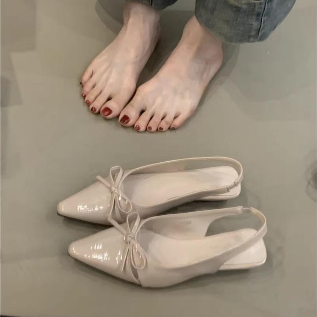 Новые летние французские нежные вечерние бризы бант сумка голова сандалии женские маленький наклонный каблук остроносые открытые сзади туфли