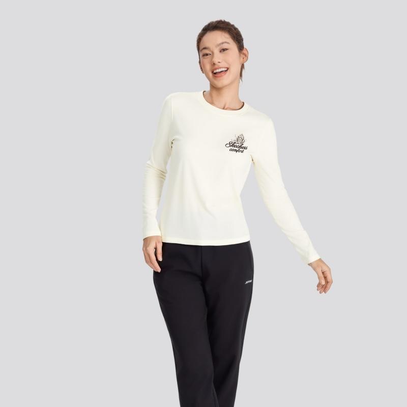 Skechers Однотонная футболка с длинным рукавом, термо, дышащая, приятная к телу, удобная, обычная, женские топы L425W097-0074