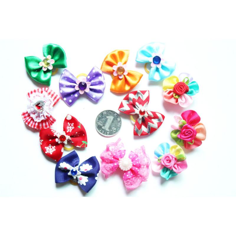 10pcs Flower Dog Hair Bow Red Style Valentine's Day Decorate Dog Bowknot with Rubber Bands for Small Dog Puppy Accessories