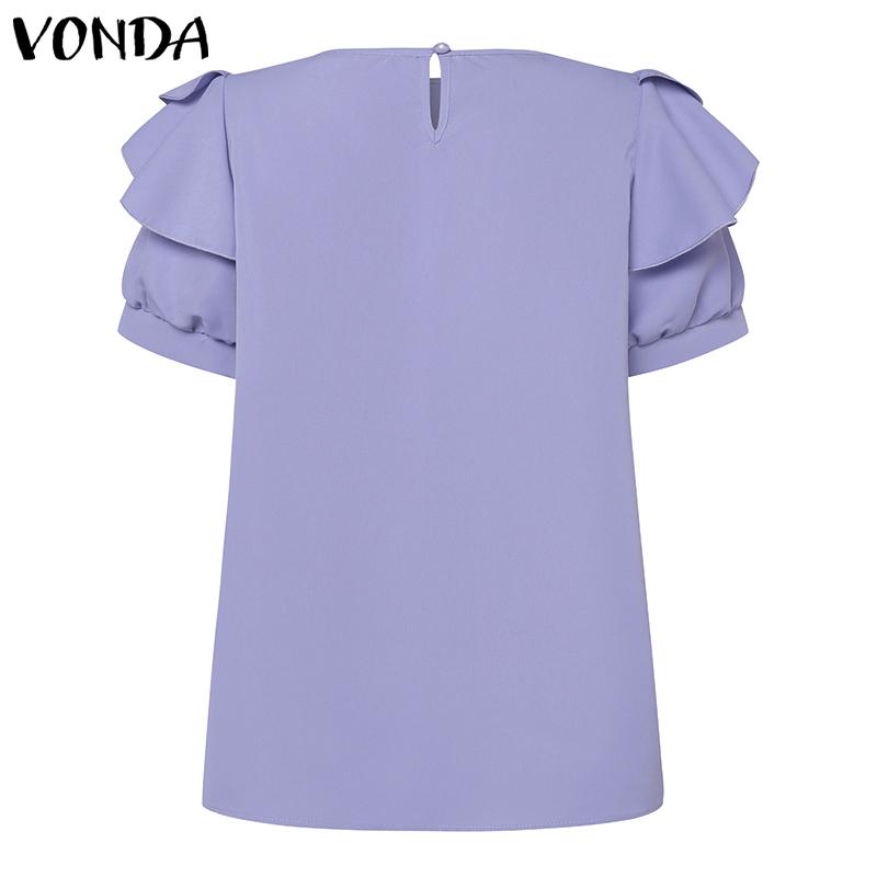 VONDA Женские летние блузки с коротким рукавом и оборками вокруг шеи