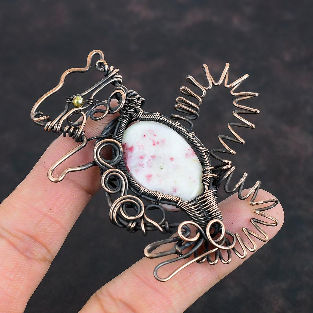 Cinnabarite Pendant Copper Wire Wrapped Pendant Gemstone Jewelry Rabbit Pendant Handmade Antique Pendant Copper Wire Wrap Jewelry Gifts For Mom
