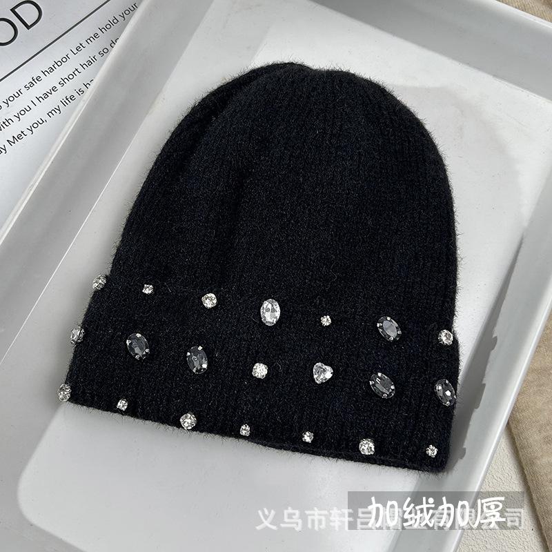 Autumn and winter new velvet thickened rabbit hair knitted hat children's fashion rhinestone wool hat warm cover cold hat