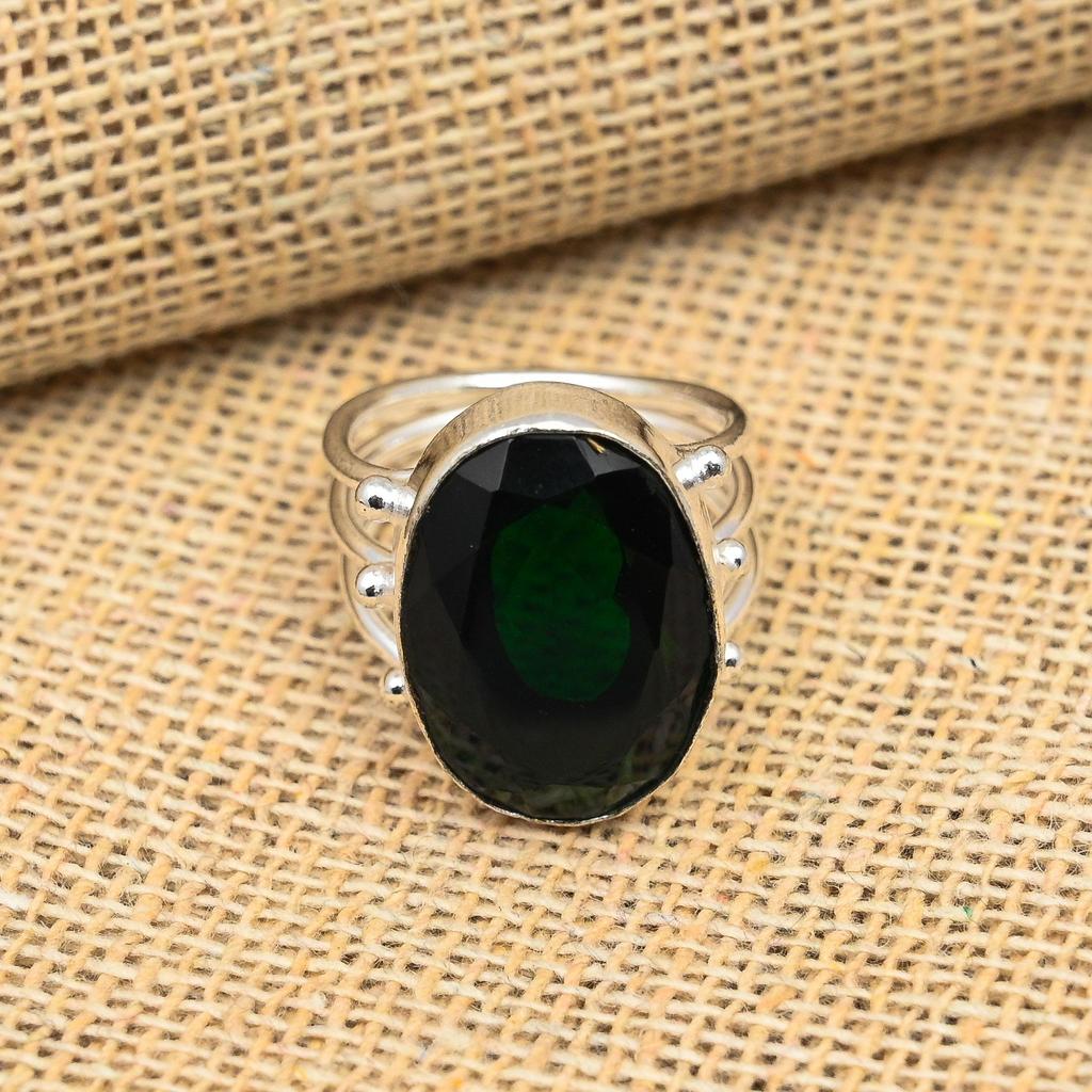 Кольцо из стерлингового серебра 925 пробы с хром-диопсидом и драгоценным камнем ручной работы для нее