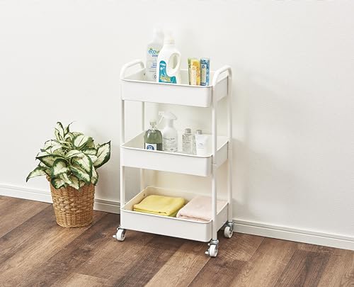 Pearl Metal Storage Rack Rolling Cart/Wagon, 3-Tier, with Casters, Steel, 30kg Weight Capacity, White, N-8000