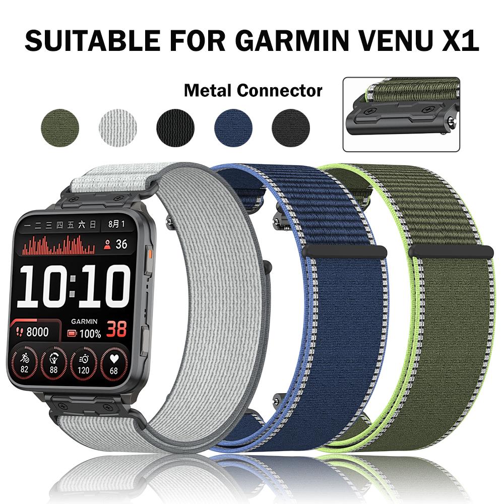 24-мм нейлоновый ремешок-липучка для Garmin Venu X1, металлический коннектор, дышащий спортивный сменный ремешок