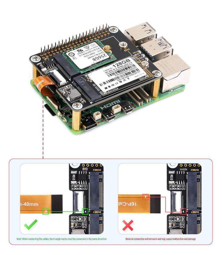 Raspberry Pi 5 Dual SSD Expansion Board - PCIe To M.2 NVMe Adapter 2CH-M.2-HAT+