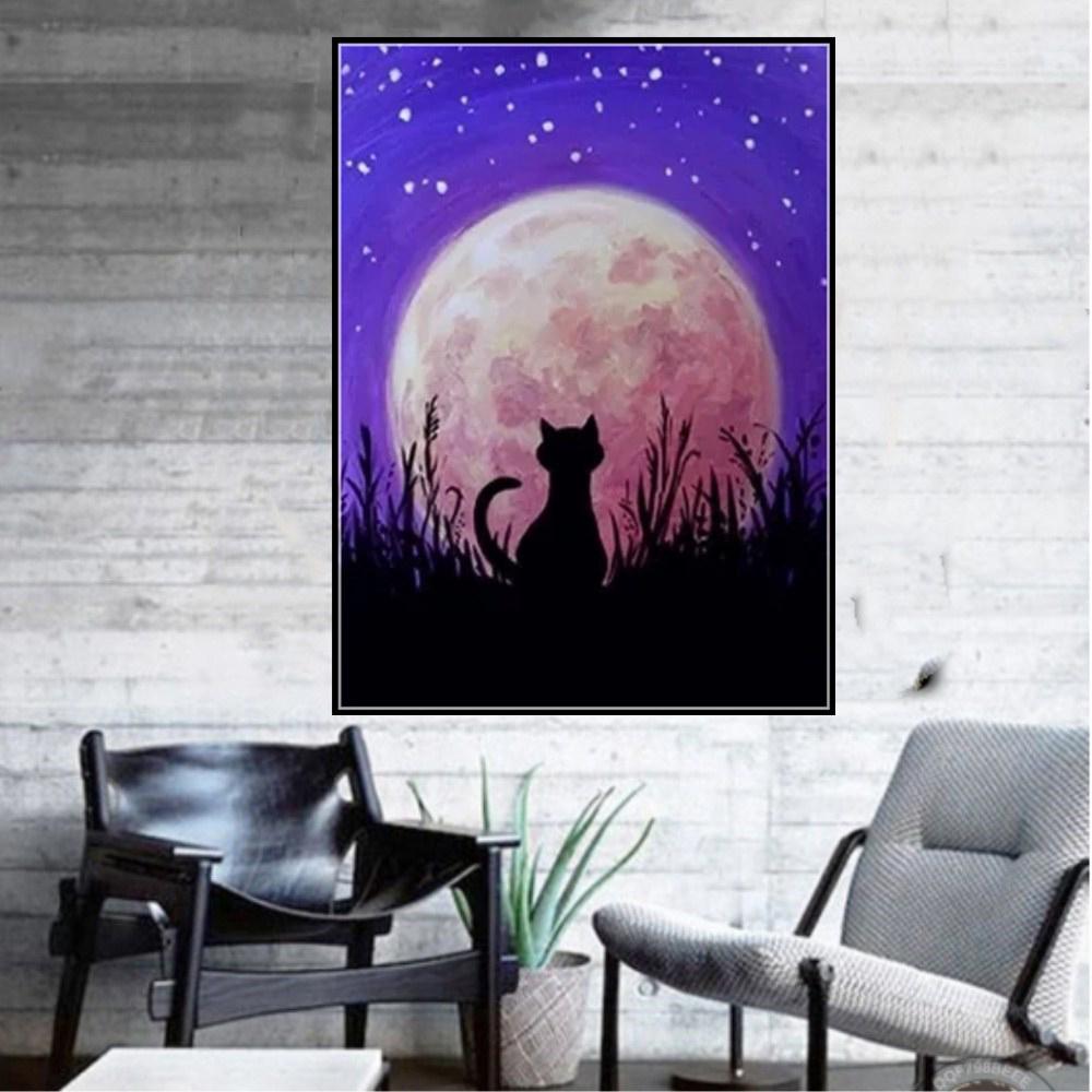 DIY 5D Diamond Painting W040 Cat at Night 40X30 Full Drill Crystal Rhinestone Embroidery Paintings Arts Craft for Home Wall Decor