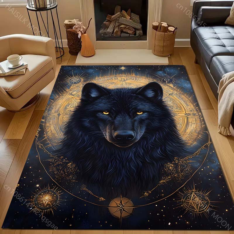 1PC Wolf Mythical Painting Carpet for Living Room Bedroom Sofa Doormat Decor Area Rug Non-slip Floor Mat Machine Washable
