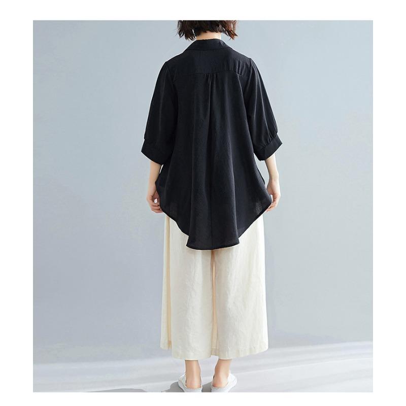 Летняя женская рубашка с короткими рукавами, элегантный V-образный вырез, нерегулярный хлопковый лен, удобный свободный повседневный дышащий топ