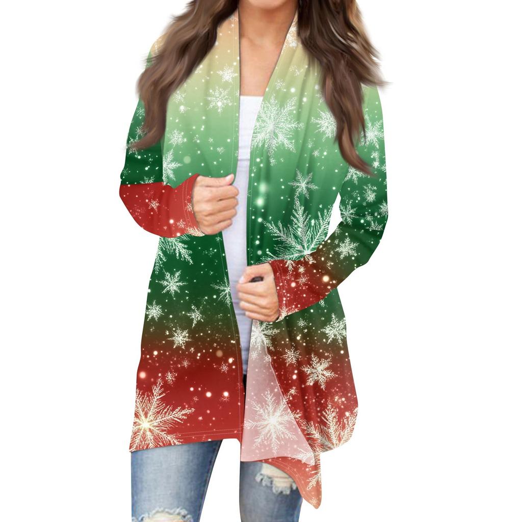 Женская модная рождественская куртка с принтом, повседневный кардиган с длинным рукавом, пальто