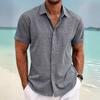 2024 Мужская свободная майка, хлопковая конопляная рубашка, пляжная мужская рубашка больших размеров с короткими рукавами