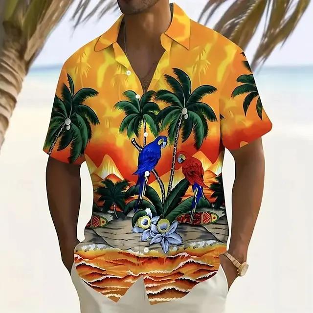 Men's Short Sleeve Shirt with Tribal Print Trim, Casual Summer Essential