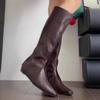 2024 Модные женские сапоги на плоской подошве в стиле ретро, элегантные и модные новые однотонные длинные модные сапоги