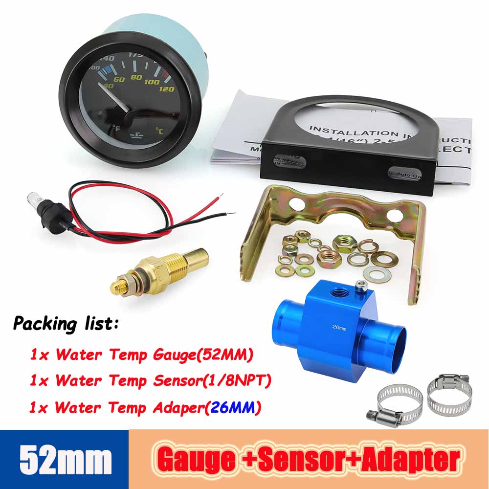 40-120℃/100-250℉ двойной измеритель температуры мотоцикла 52 мм автоматический датчик температуры с адаптером датчика 1/8NPT для бензинового автомобиля