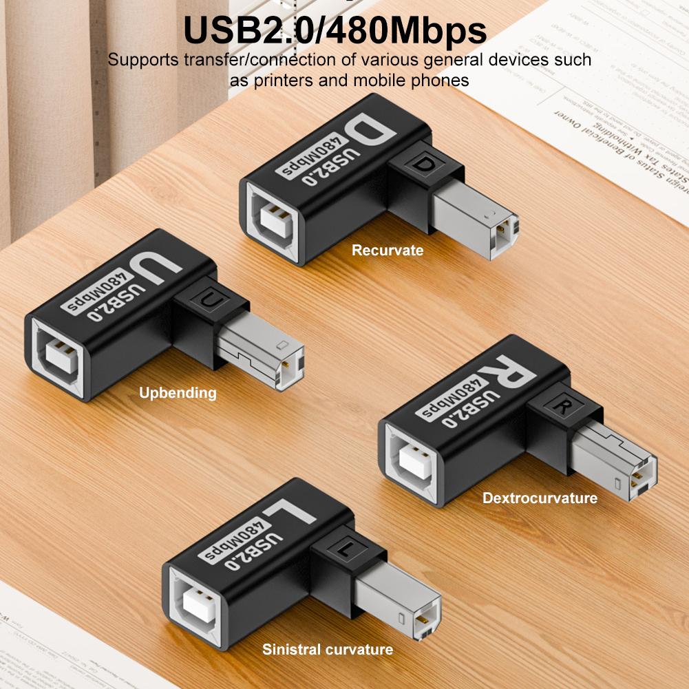2-5PCS USB 2.0 Type B Printer Adapter 90 Degree USB B Adapter 480Mbps Extension Adapter Male To Female for Printer Scanner